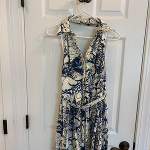 Blue and cream halter-top dress